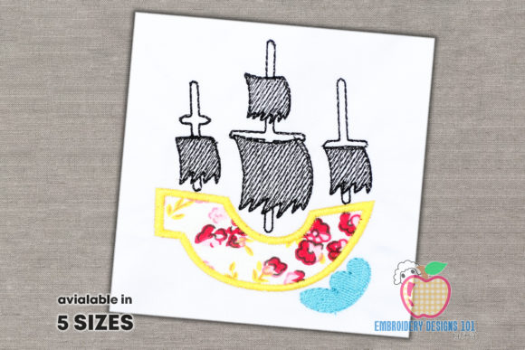 A Pirate Ship Embroidery Pattern for Boutique Apparel
